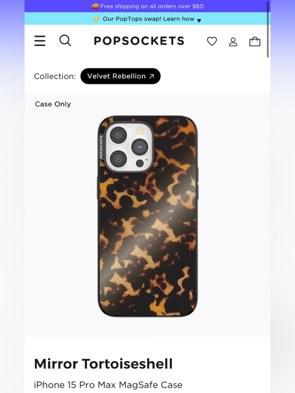 Popsocket Mirror Tortoiseshell 
iPhone 15 Pro Max MagSafe Case